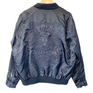 Harley Davidson Embroidered Skull Wings Satin Bomber Jacket Biker Moto Large